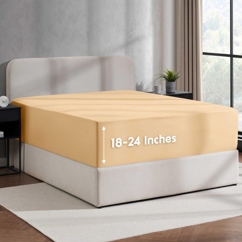 Nestl Camel Gold Extra Deep Pocket Fitted Sheet Full Size, Hotel Luxury Deep Pocket Full Size Fitted Sheet Only Easily Fits 18 to 24 Inch Mattress, Soft, Wrinkle-Free, Breathable with Corner Straps - Image 1